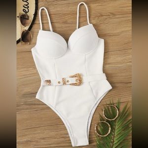 Belted Textured Underwire One-Piece